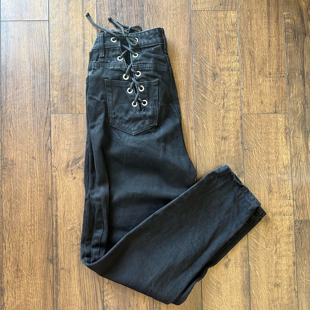 PLT Lace Up Detail Straight Leg Jeans